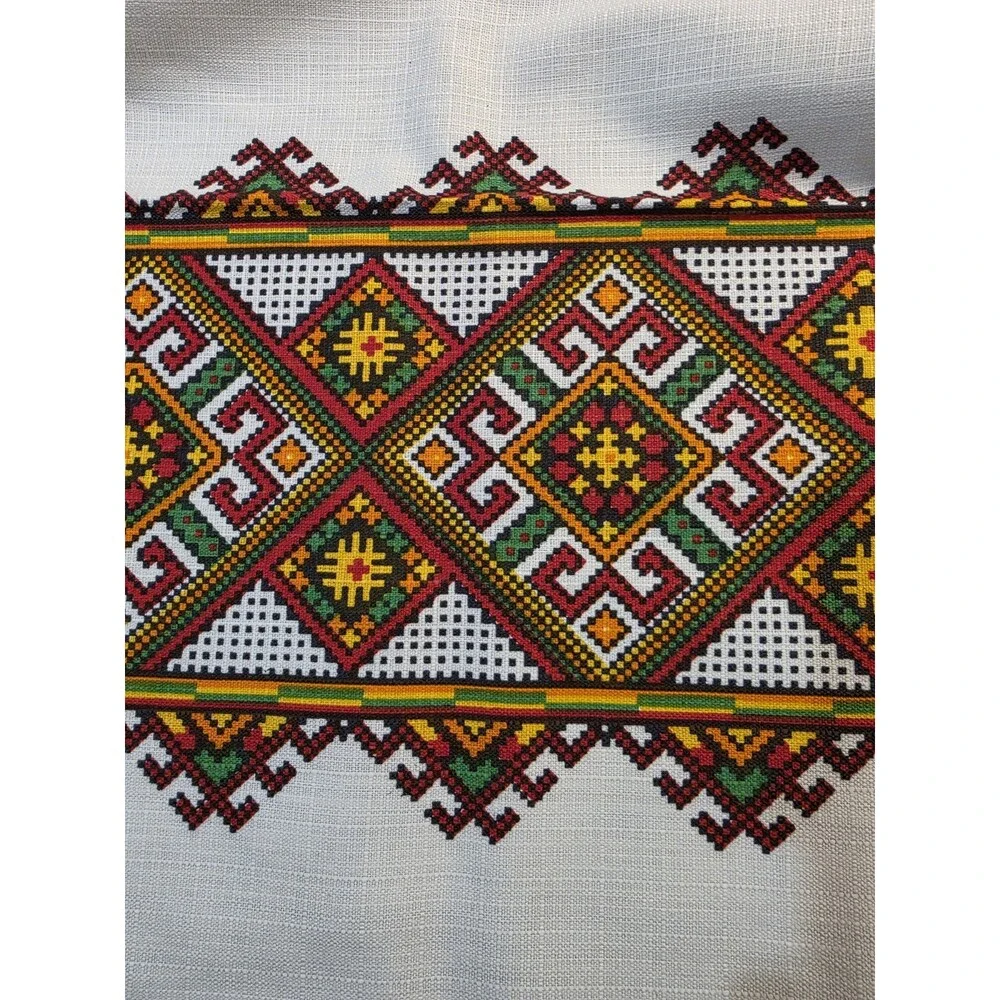 Vintage Ukrainian Folk Art Printed Square Tablecloth 44x44 Cross Stitch Pattern
